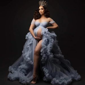 Blue Bride Tiul Sukienki na bal matka macierzyńskie do eleganckiej dodatkowej szaty odzieży macierzyńskie z przodu podzielony babythower niestandardowy M276Z