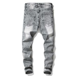 Vendo jeans de bicicleta de grife masculinos, calças finas casuais, jeans masculinos, calças de brim cinza elásticas2806