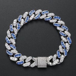 Новая модная очарование Bling Iced Out Blue Crystal Bracelet Cz Bracelet Silver Yiphop Jewelry 12 -миллиметровые кубинские звенья браслеты для женщин M210M