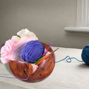 Ecofriendly Wooden Yarn Bowl Organizer Knitted Crochet Wool Bowl Handmade Sewing Needlework Supplies