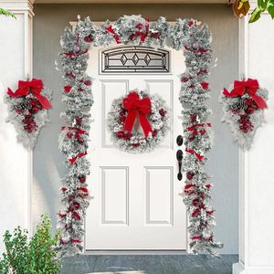 Decorative Flowers Big Red Flower Bow Ball Christmas Wreath Navidad Party Wedding Door Window Wall Fireplace Staircase Balcony Garden