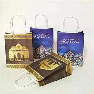 Avebien 20x15x8cm presentväska Ramadan Kraft Paper Bag Muslim Eid Mubarak Golden Tote Väskor 10 20 50st Commemorative Presentförpackning 21322D