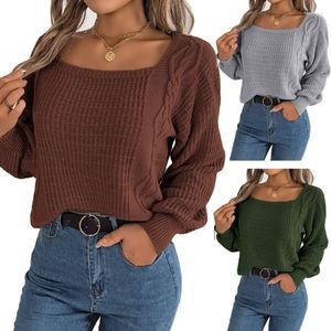 Womens T Shirts Womens Pullover Sweater Knitted Streetwear Square Neck Knitwear Long Sleeve Tops 10CE