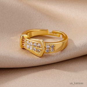 Bandringe Zirkon Gürtelform Ringe für Frauen Edelstahl verstellbare Knotenkette Kristall Zirkon Fingerring Schmuck Geschenk R230725