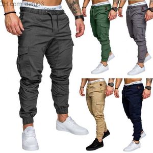 Herrbyxor märker män byxor hip hop harem joggar pant manliga byxor herr mode trend solid klassisk khaki multi-pocket svettbyxor 3xl z230720