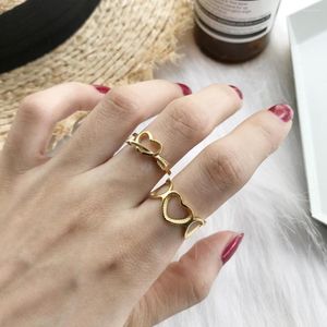 Cluster Rings 925 Sterling Silver 18K Gold Hollow Love Siamese Hearts Snuggle Fit Cupid Arrow Ring Valentine's Day Present Girlfriend