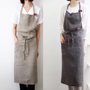 Backpack Linen Kitchen Apron For Women's Simple Solid Sleeveless Flower Shop Work With Pockets