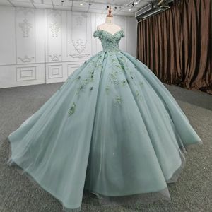 Mint zielona błyszcząca suknia balowa sukienki Quinceanera na słodką 15 16 sukienkę z koralikami Vestidos de Baile Birthday Party Suknie