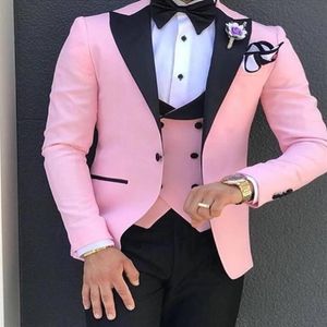 XLY 2019 Pink Lapel Wedding Suits for Men Custom Terno Slim Groom Tuxedos Custom 3 Piece Wedding Mens Suit Masculino TuxJacket Pa279a