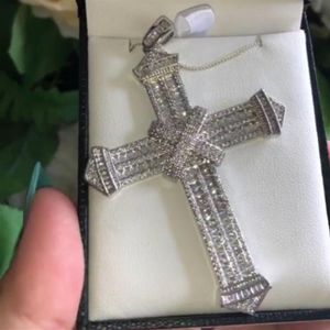 Vecalon Charm Long Cross Pendant 925 Sterling Silver Pave CZ Stone Cross Pendant Necklace For Women Men Statement Party Jewelry209m