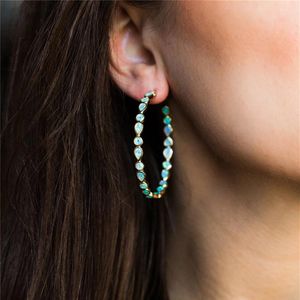 Bohemia Gold Color Large Circle C Shaped Hoop Earrings Fashion Green Blue Opal Teardrop Stone Earrings for Women200y