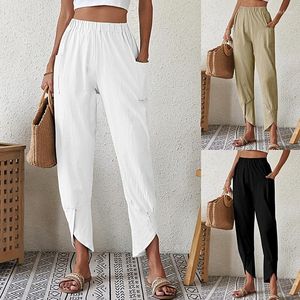 Women's Pants Summer Women Casual Fashion Loose Pocket Wide Leg Ankle-length Sweatpants Trousers Female Bloomers