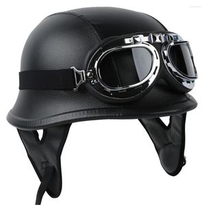 Caschi da moto DOT Mezzo casco aperto per scooter in pelle tedesca con occhiali da pilota Stile vintage retrò M L XL