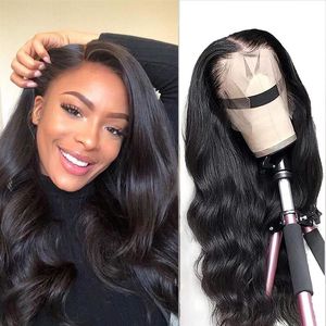 Silkeslen Straight 360 Full Spets Front Human Hair Wigs Pre Plucked Natural Black Color with Baby Hair189B