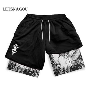 Мужские шорты аниме Berserk Manga Print 2 в 1 в тренажерном зале Compression Streety Sports Quick Dry Fitness Trabout Summer 230719