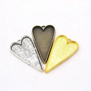 100 pçs muito bandejas de pingente de coração de metal em branco configuração de base de coração para 5026mm cabochão prata antigo bronze ouro cores303N