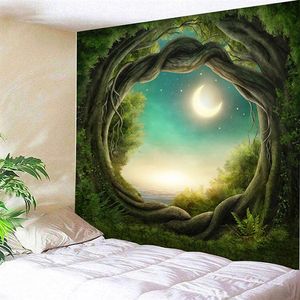 3D Forest Tapestry Nature Tree Art Hole Stor mattvägg Hängande Tapestry Madrass Bohemian Rug Filt Camping Tent TablecoLt W262X