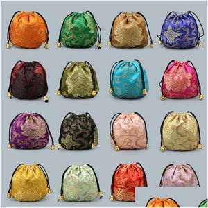 Bolsas de joias pequenas bolsas de seda bolsa de armazenamento de tecido chinês dstring embalagem de presente bolso de moedas para mulheres homens crianças drop delivery Dhay1