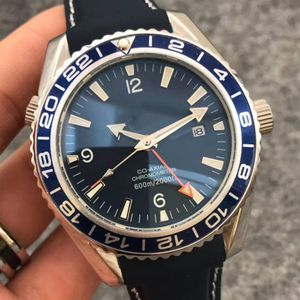 Utmärkt toppkvalitet Sea Cool Watch Master Automatic Mechanical Blue Dial Sapphire äkta läder Watchband Rand Mens Watch Fre295G