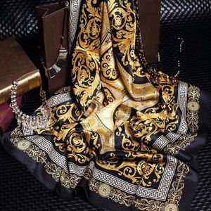 Moda ünlü stil kadın ve erkekler için% 100 ipek eşarplar düz renkli altın siyah boyun baskı yumuşak moda şal kadın ipek eşarp squ285p