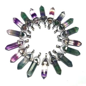 Charms Fluorite Crystal Pendants Suspension Quartz Natural Gem Stone For Women Hexagonal Reiki Healing Drop Delivery Jewelry Dhgarden Dh3Ry