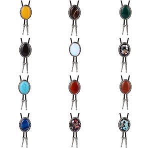 Bolo Ties Pietra naturale Forma rotonda Bolo Tie For Man Western cowboy Cravatta Papillon distinto Collare in pelle Corda Accessori donna HKD230719