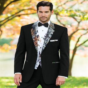 Czarny kamuflaż Tuxedos British Style Custom Made Camo Mens Suit Slim Fit Blazer Wedding Suits for Mensuit Spant Vest PR294Z