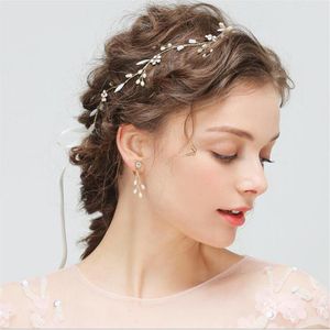 Guldhårblommor för bröllopsfest brudbrudtärna barock chic kristallpärlor tiara örhänge strass pannband bröllopsklänning 202f