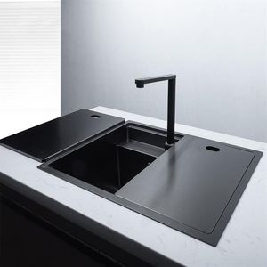 Black Nano Hidden Stainless Steel Handmade Kitchen Sink Single Double Bowl Counter Big Basin Undermount Balcony Basin Sink2973