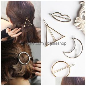 Hair Clips Barrettes Fashion Metal Clip Accessories For Women Minimalist Dainty Gold Sier Hollow Geometric Hairpin Circle Drop Del Dh4D5