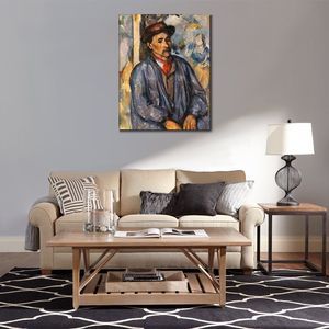 Weibliche Leinwandkunst, Mann in einem blauen Kittel, Paul Cezanne, Gemälde, handgefertigtes Kunstwerk, Heimdekoration für Schlafzimmer