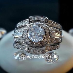 Cluster Rings Vintage14K White Gold Lab Diamond Ring Set Jewelry 3-in-1 Engagement Wedding Band for Women Bridal Fine Party Access246R