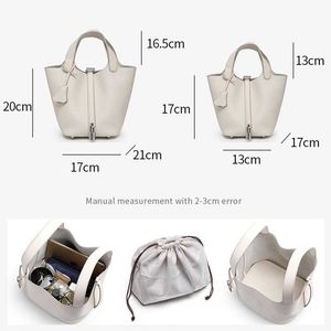 Lusso Picotin Lock Bag Nuovo 2023 delle donne della Corea del Sud piccola folla litchi grano primo strato kraft cesto di verdure borsa in pelle secchio portatile PBJA