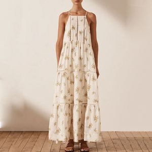 Australijska sukienka designerska Nowe kobiety designerskie niszowe wakacje w stylu wakacyjnym czyste lniane paski do druku długie sukienka dla kobiet