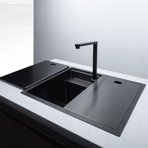 Black Nano Hidden Stainless Steel Handmade Kitchen Sink Single Double Bowl Counter Big Basin Undermount Balcony Basin Sink241A