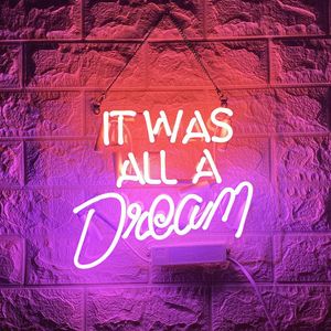 IT WAS ALL A DREAM Handgefertigte Neon-Wandschilder aus echtem Glas für Zuhause, helles Zimmer, Schlafzimmer, Girls el Beach, 35,6 x 25,4 cm, 258 m