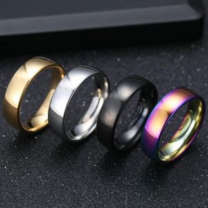 Lotti all'ingrosso 100 pezzi Mix lot ORO ARGENTO NERO ARCOBALENO 6mm Fedi nuziali in acciaio inossidabile Anelli di fidanzamento a fascia semplice Unisex 238I