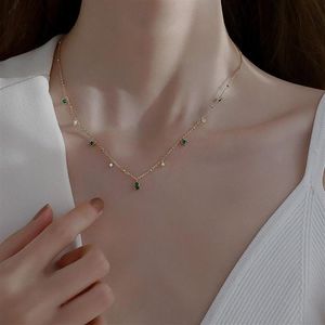 Chains 925 Sterling Silver Choker Necklace For Women Exquisite Green Zircon Clavicle Chain Gifts S-N742200I