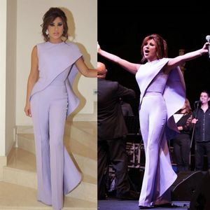 Lavender Jumpsuits Arabic Evening Dresses Jewel Neck Pantsuit Plus Size Prom Gowns Cheap Sheath Ruffled Formal Dress287l