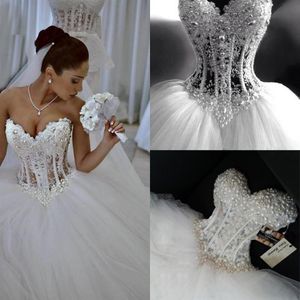 2022 Abito da sposa principessa Tulle scintillante Gonna a sbuffo Corsetto Abito da sposa con perline Sweetheart robe de mariee3012