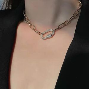 Fashion Full Rhinestone Paperclip Pendant Necklace For Women Gold Color Chunky Linked Chain Chokers Necklaces Jewelry Chains2873