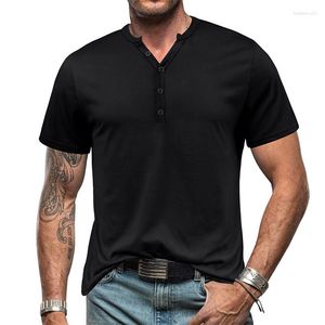 Camisetas masculinas de verão masculinas camisas de algodão casuais Henleys masculinas de manga curta camisetas masculinas com decote em V tops clássicos roupas