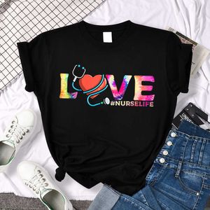 Yaratıcı Aşk Mektubu Baskı Deseni Yuvarlak Boyun Gevşek Erkek ve Kadınlar Yaz Kısa Kollu T-Shirt Üst