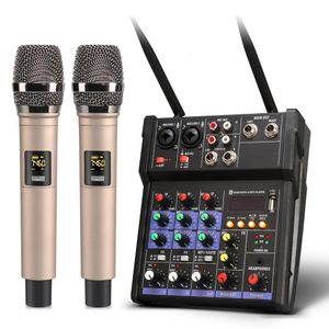 Other Electronics 4 Channel Audio Mixer Console with Wireless Microphone Sound Mixing Bluetooth USB Mini Dj Record Broadcast Singing 230801