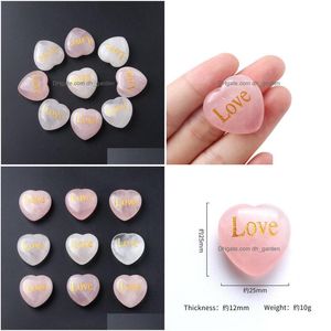 Stone Natural Pink Crystal Ornaments 25mm Carved Love Heart Quartz Chakra Reiki Healing Mineral Tumbled Gemstones Hand Home Dhgarden DH6RZ