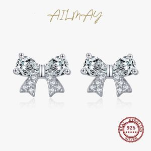 Stud Ailmay Orecchini da bowling con zirconi romantici in argento sterling 925 autentici adatti per gioielli da matrimonio e fidanzamento da donna 230719