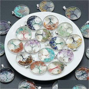 Charms Round Tree Of Life Gravel Pendant Natural Crystal Chip Stone Colorf Diy Necklace Jewelry Making Drop Delivery Findings Dhgarden Dhtbv