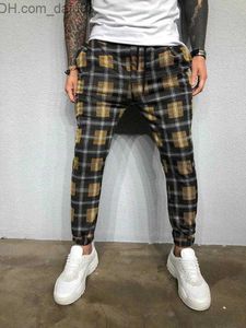 Calças Masculinas Novas Calças Masculinas Slim Fit Calças Longas Check Casual Moda Calça Joggers Tartan Jogging Calças Skinny Z230720