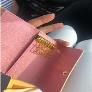 High quality Famous new women men Genuine leather More color classic 6 key holder cover with box dust bag card key ring 297l