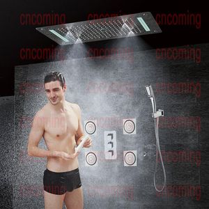 Bathroom Concealed Shower Set with Massage Jets & LED Ceiling Shower Head Thermostatic Bath Shower Panel Rain Waterfall Bubble Mis190E